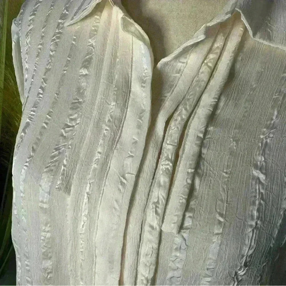 Additions Chico’s Women’s 1 M Ivory Ruffled Textured Chiffon Long Sleeve Tunic - Picture 10 of 13